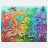 Rainbow Octopus Fleece Blanket (Vorderseite (Horizontal))