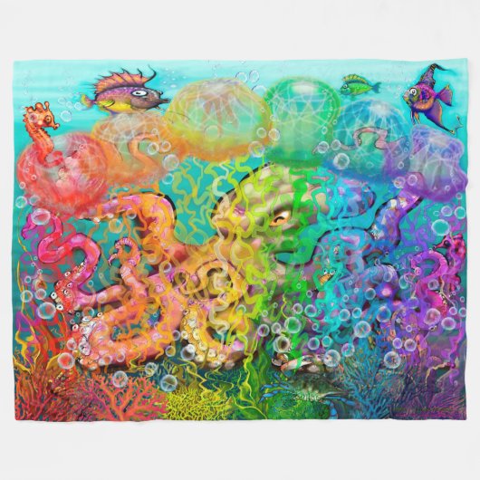 Rainbow Octopus Fleece Blanket (Vorderseite (Horizontal))