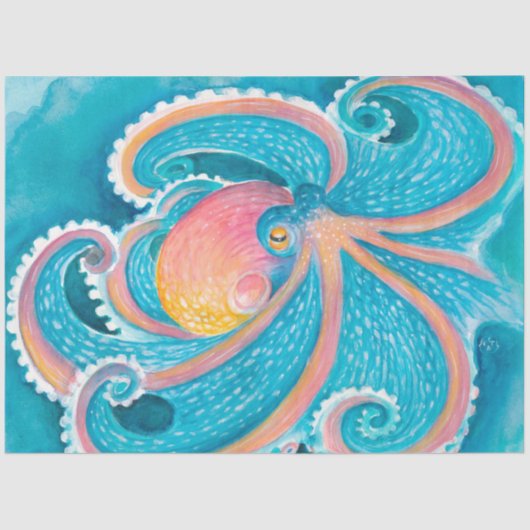 Rainbow Octopus tentacles Kraken Aquamarine Wasser Seidenpapier (Vorderseite)