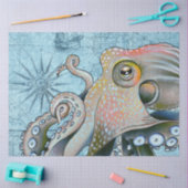 Rainbow Octopus Vintag Map Compass Nautic Seidenpapier (Basteln)