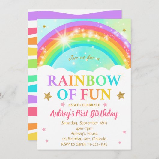 Rainbow of Fun Birthday Einladung (Vorne/Hinten)