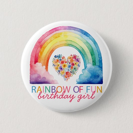 Rainbow of Fun Birthday Girl Button (Vorderseite)