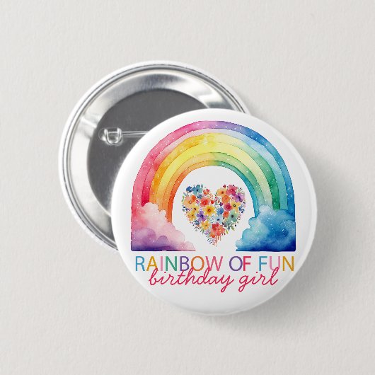 Rainbow of Fun Birthday Girl Button (Vorne & Hinten)