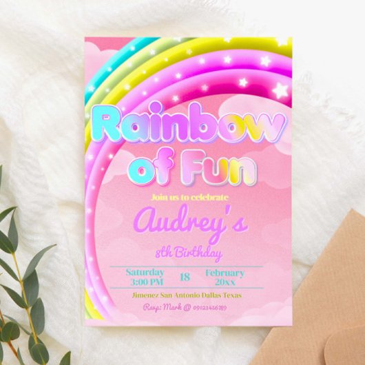 Rainbow of Fun - Girl Birthday Einladung