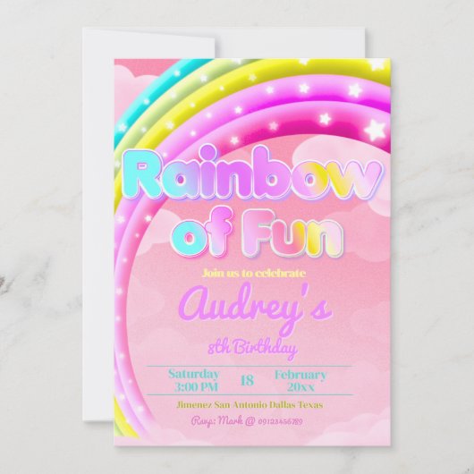 Rainbow of Fun - Girl Birthday Einladung (Vorderseite)
