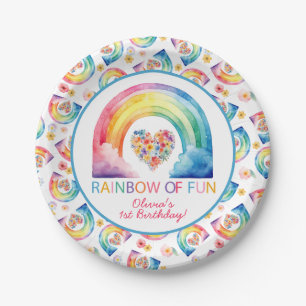 Rainbow of Fun Watercolor Geburtstags-Teller Pappteller