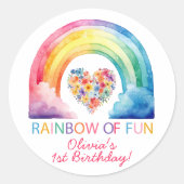 Rainbow of Fun Watercolor Geburtstagstickersticker Runder Aufkleber (Vorderseite)