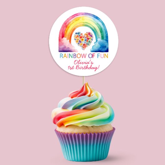 Rainbow of Fun Watercolor Geburtstagstickersticker Runder Aufkleber