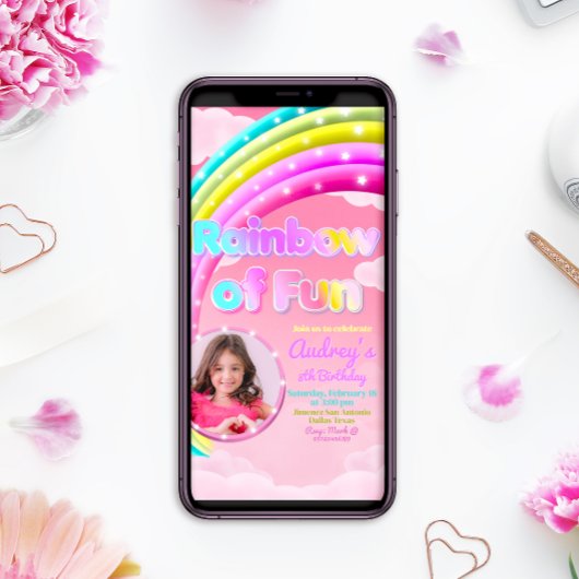 Rainbow of Fun with Foto Handy Einladung