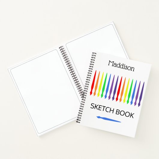 Rainbow of paint brushes, sketchbook, your name notizblock (Innenseite)
