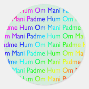 Rainbow Om Mani Padme Hum (auf Baby Blue) Runder Aufkleber