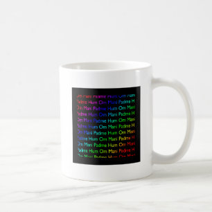 Rainbow Om Mani Padme Hum (auf schwarz) Kaffeetasse