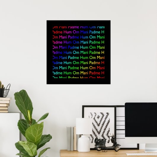 Rainbow Om Mani Padme Hum auf Schwarzweiß Poster (Heimbüro)