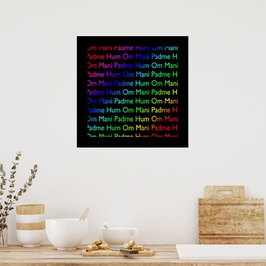 Rainbow Om Mani Padme Hum auf Schwarzweiß Poster (Küche)