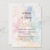 Rainbow Ombre Colorful Pastel Glitzer 1. Geburtsta Einladung (Vorderseite)