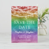 Rainbow Ombre Gay Wedding Save the Date (Stehend Vorderseite)