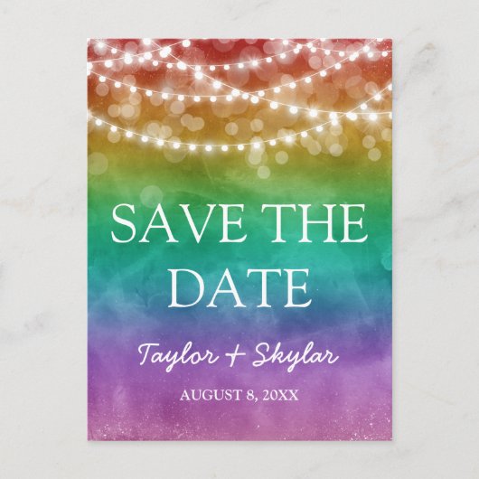 Rainbow Ombre Gay Wedding Save the Date Postkarte (Vorderseite)
