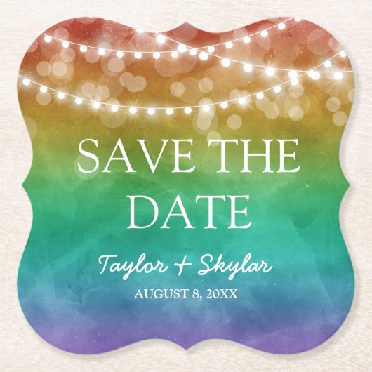Rainbow Ombre Gay Wedding Save the Date Untersetzer (Vorderseite)