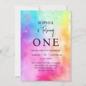 Rainbow Ombre Glitzer 1. Geburtstag Party Einladung (Vorderseite)