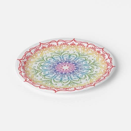 Rainbow Ombre Mandala  Pappteller (Schrägansicht)