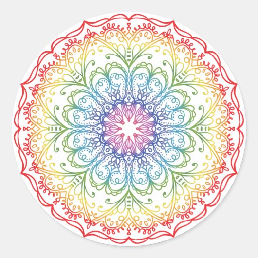 Rainbow Ombre Mandala Runder Aufkleber (Vorderseite)