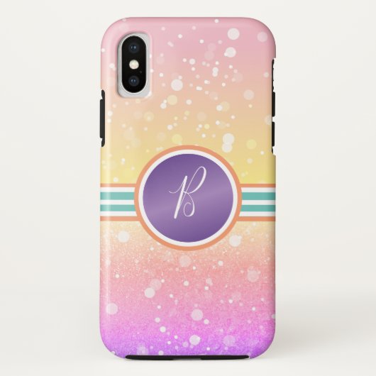 Rainbow Ombre Monogram Bling Glam Case-Mate iPhone Hülle (Rückseite)