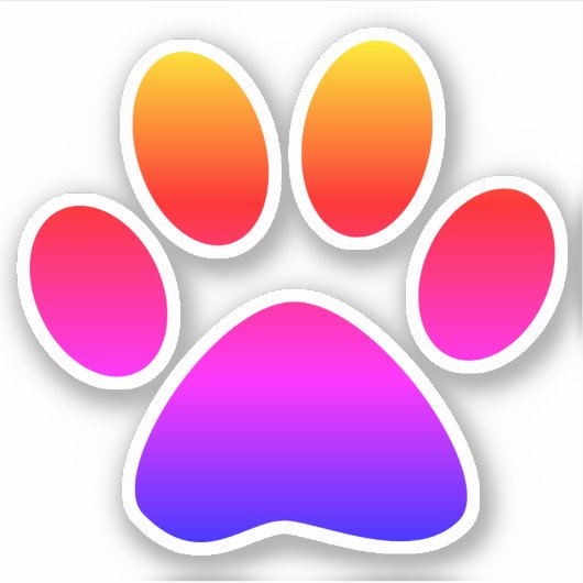 Rainbow Ombre Puppy Paw Print Form Aufkleber (Vorderseite)