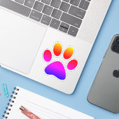 Rainbow Ombre Puppy Paw Print Form Aufkleber (Laptop mit iPhone)