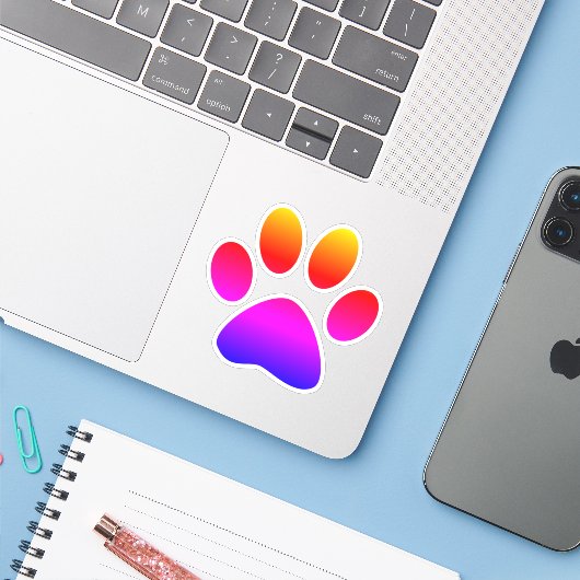 Rainbow Ombre Puppy Paw Print Form Aufkleber (Laptop mit iPhone)
