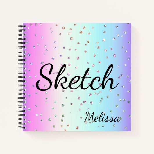 Rainbow Ombre Sparkle Monogram Sketchbook Notebook Notizblock (Vorderseite)