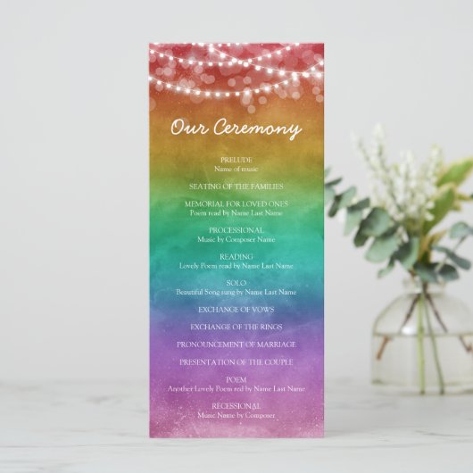 Rainbow Ombre String Lights Details Gay Wedding (Stehend Vorderseite)
