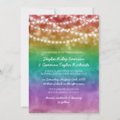 Rainbow Ombre String Lights Details Gay Wedding Einladung (Vorderseite)