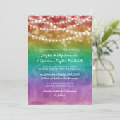 Rainbow Ombre String Lights Details Gay Wedding Einladung (Stehend Vorderseite)