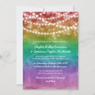 Rainbow Ombre String Lights Details Gay Wedding Einladung