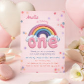 Rainbow One Photo Birthday Baby Girl Einladung