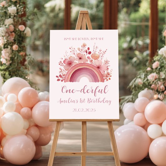 Rainbow Onederful 1st Birthday Party Welcome  Poster