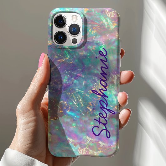 Rainbow Opal Gemstone Iridescent Monogram Name Case-Mate iPhone Hülle