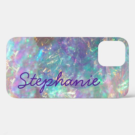 Rainbow Opal Gemstone Iridescent Monogram Name Case-Mate iPhone Hülle (Rückseite (Horizontal))