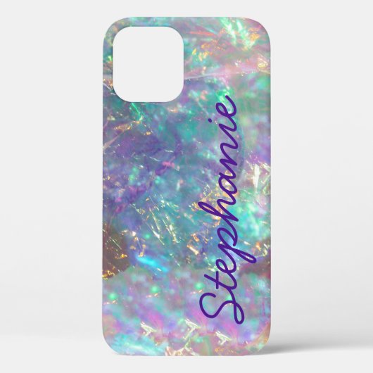 Rainbow Opal Gemstone Iridescent Monogram Name Case-Mate iPhone Hülle (Rückseite)