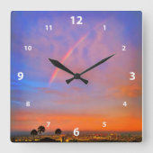 Rainbow-Orangenblau-Sonnenuntergang Himmelslandsch Quadratische Wanduhr (Vorderseite)