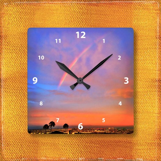 Rainbow-Orangenblau-Sonnenuntergang Himmelslandsch Quadratische Wanduhr
