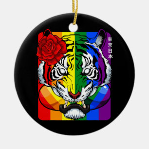 Rainbow Oriental Tiger LGBT Q Animal Gay Pride Keramik Ornament