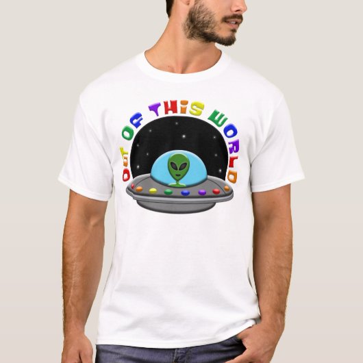 Rainbow out the World Alien UFO Space Pride T-Shirt (Vorderseite)