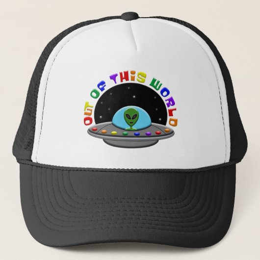 Rainbow out the World Alien UFO Space Pride Truckerkappe (Vorderseite)
