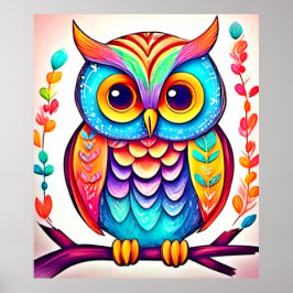 Rainbow Owl Perle Kunst Poster