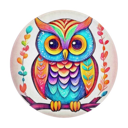 Rainbow Owl Perle Kunst Schneidebrett (Vorderseite)
