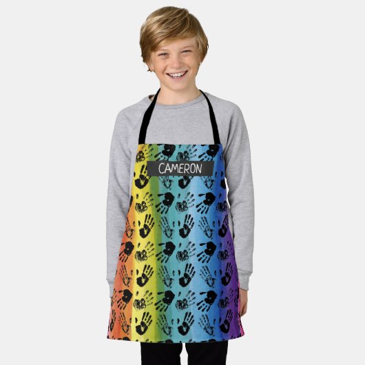 Rainbow Paint Handprint All-over Print Schürze (Getragen)