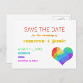 Rainbow Paint Heart Gay Lesbian Save the Date Ankündigungspostkarte (Vorne/Hinten)