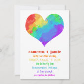 Rainbow Paint Heart Gay Lesbian Wedding Einladung (Vorderseite)