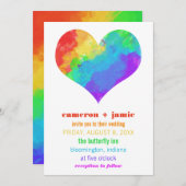 Rainbow Paint Heart Gay Lesbian Wedding Einladung (Vorne/Hinten)